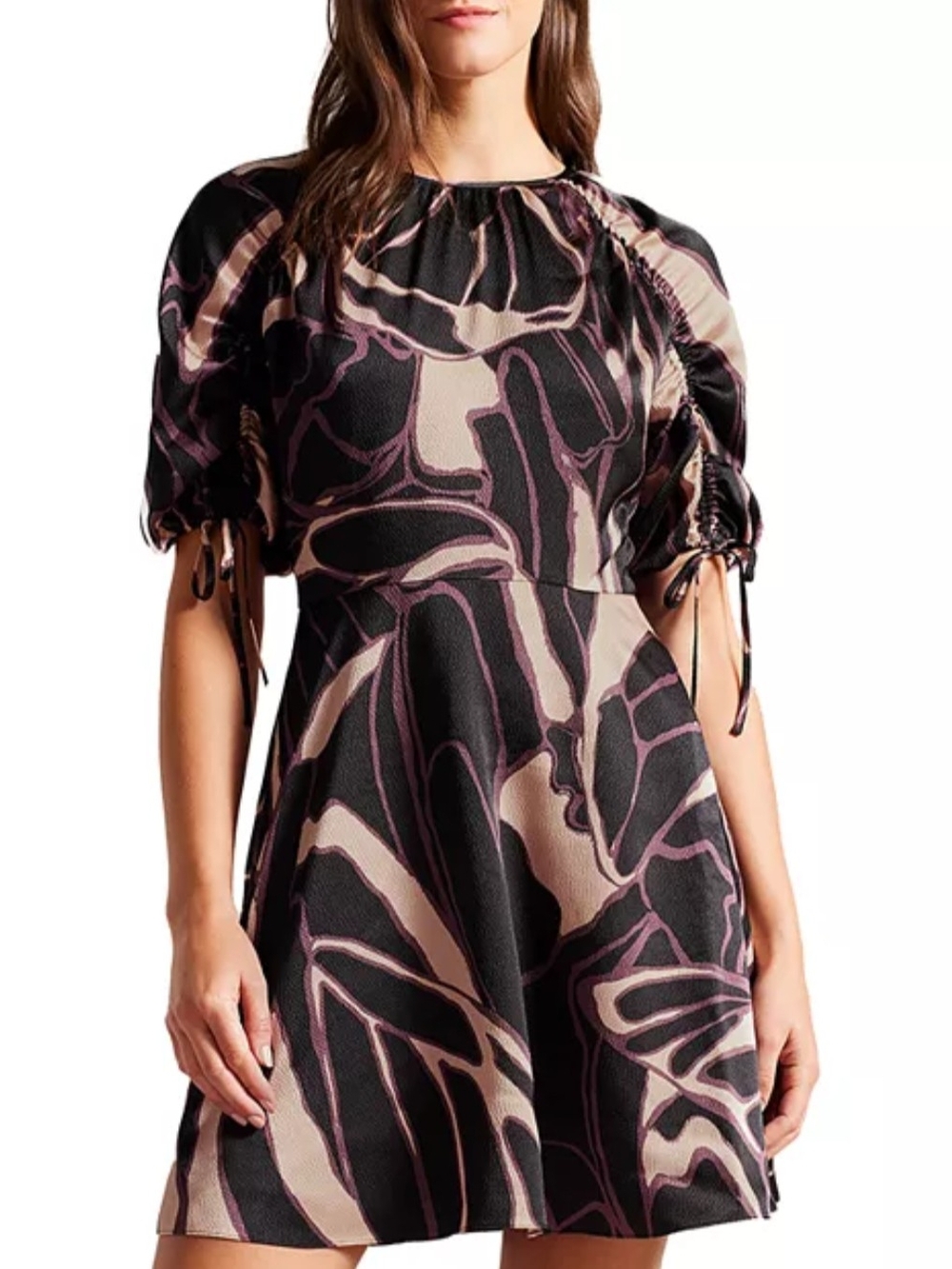 Ted Baker London Black, Purple, and Cream Mini Dress, Size 1 (Small)